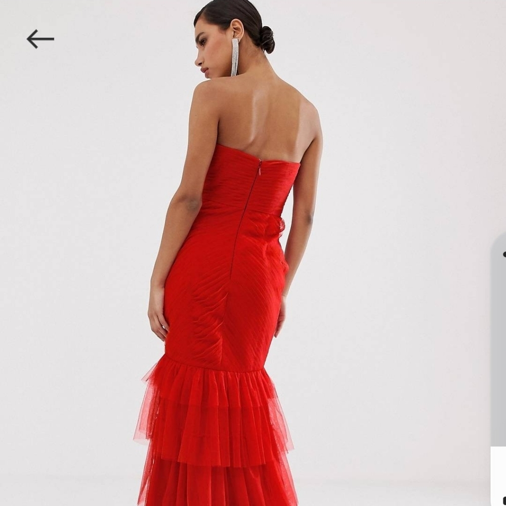 Red strapless gown